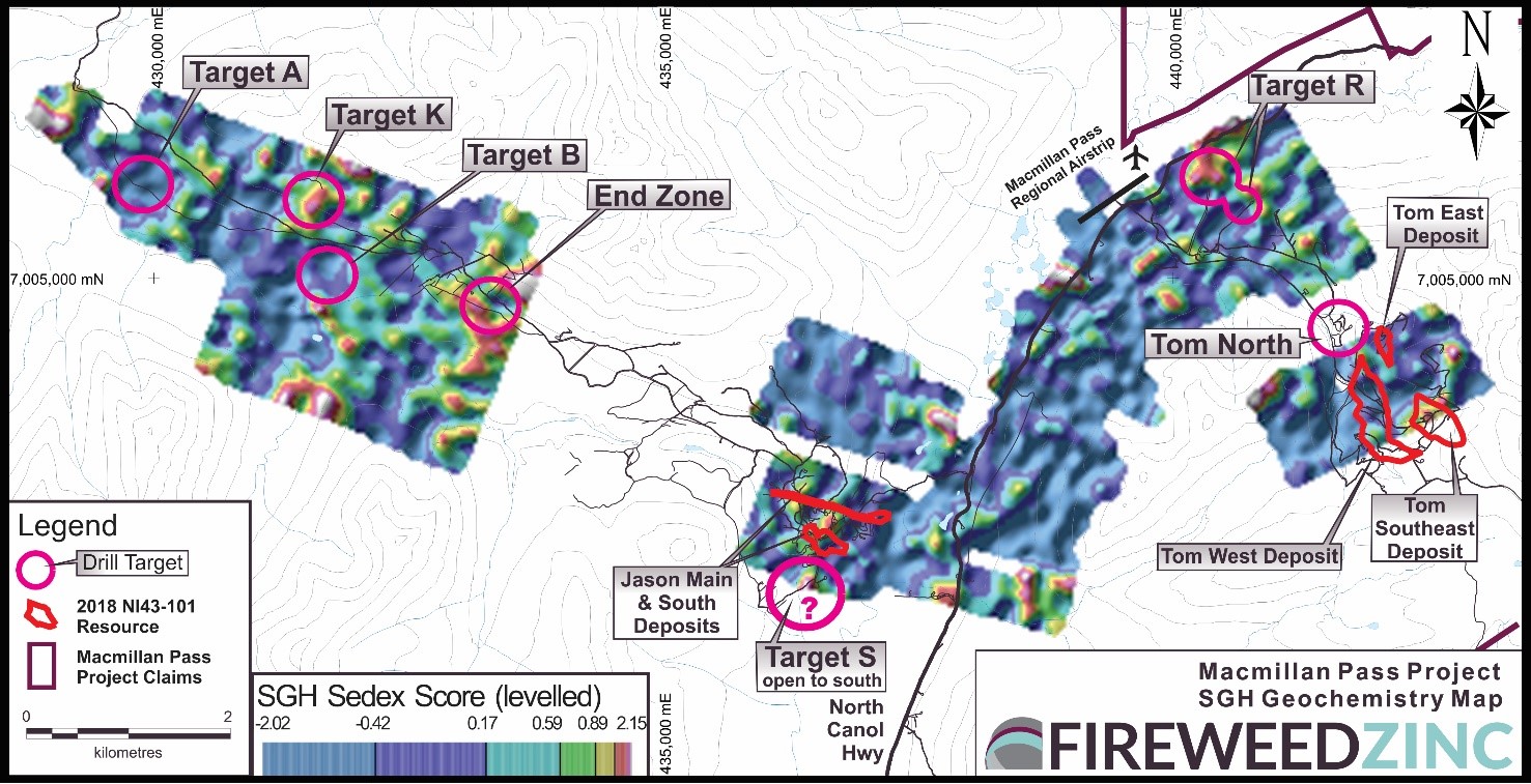 MAP 3: MACMILLAN PASS PROPERTY SGH SOIL RESULTS