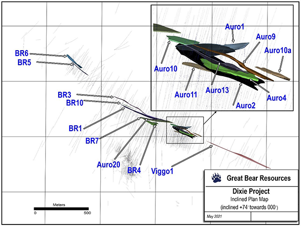 Figure 2 - Map of the 17 high-grade domains currently being drilled and modeled along the LP Fault.