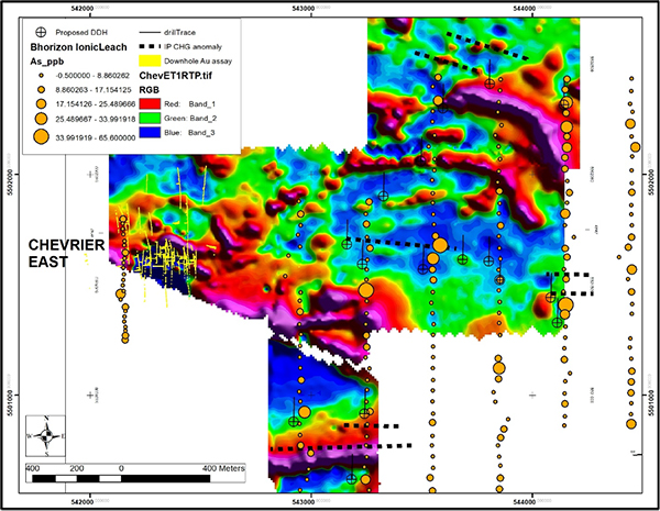 Figure 1– Targeting map for the till covered area, east of Chevrier East.