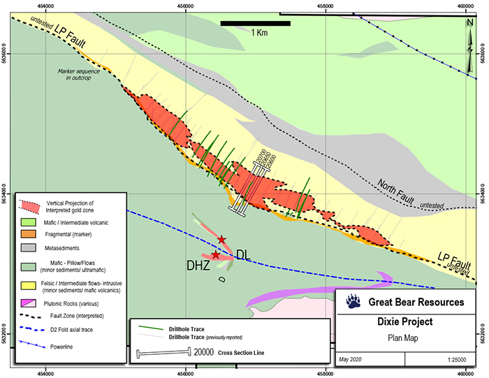 Location of drill sections provided as figures in this release.