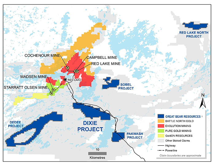 Great Bear's Red Lake properties, showing the location of the new Red Lake North property.