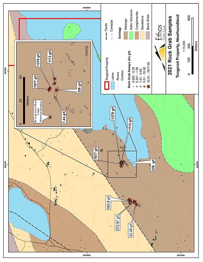 2021 High-grade gold samples from Toogood Gold Project, Newfoundland