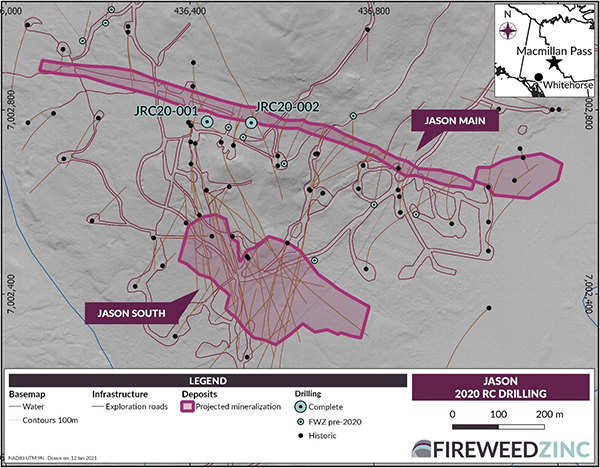 Jason 2020 RC drilling: Locations of the 2020 RC drill holes at Jason. Diamond drill hole locations are also shown.